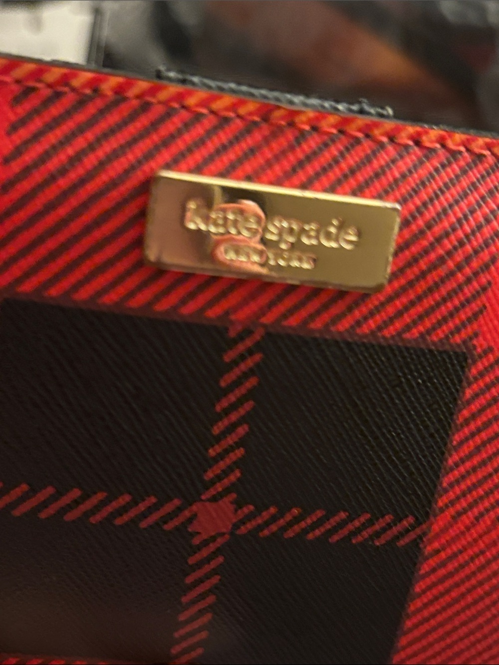 kate spade Red Black Plaid Zip Card Holder - Picture 2 of 11